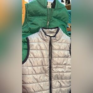 Gymboree Silver Puffer Vest and Green Puffer Hooded Vest